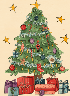 kerstkaart hip kerstboom getekend matia studio