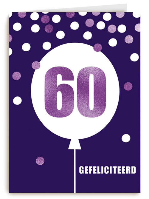 Verjaardagskaart leeftijden 60 paars ballon