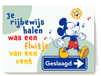 Mickey Mouse geslaagd rijbewijs kaart