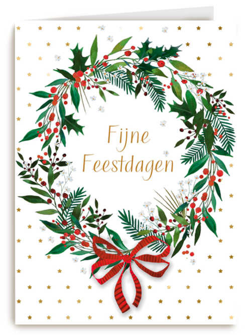 Kerstkaart klassiek Kerstkrans Fijne feestdagen