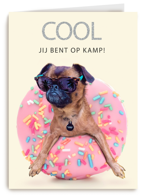 Op kamp kaart Cool hondje met donut