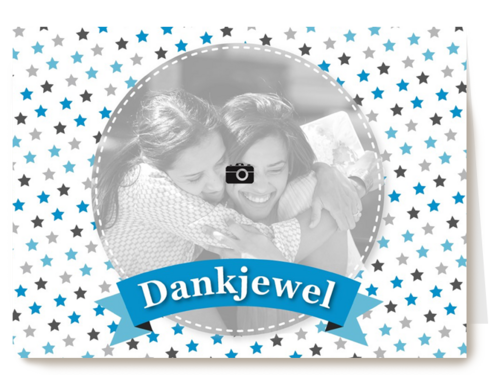 fotokaart wit met blauwe stipjes dank je wel