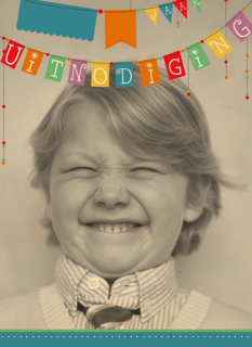 fotokaart uitnodiging gekleurde vlaggetjes