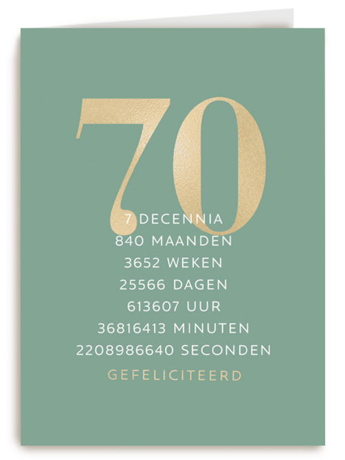 Verjaardagskaart 70 groen gouden letters
