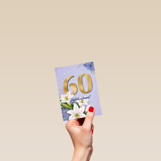 Verjaardagskaart klassiek 60 jaar vrouw gouden letters en bloemen