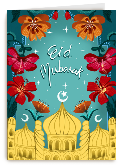 eid mubarak kaart met bloemen