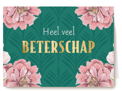 beterschap kaart groen met bloemen