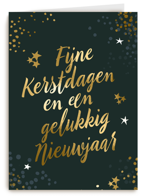 kerstkaart met gouden tekst op groen