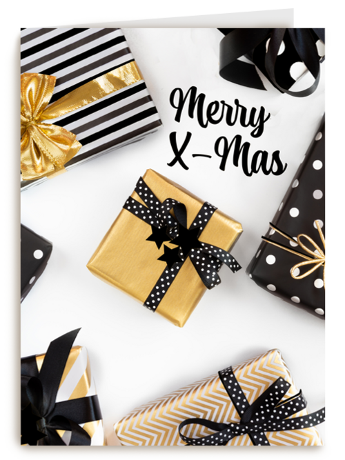 Kerstkaart zwart goud kerstcadeau merry xmas