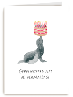 Zeeleeuw met taart verjaardagskaart