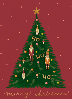 Kerstkaart kerstboom nutcracker