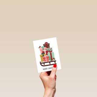 kerstkaart hip slee met cadeautjes folio