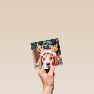 Kerstkaart klassiek hond met gewei
