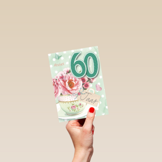 verjaardag leeftijden kopje bloemen 60