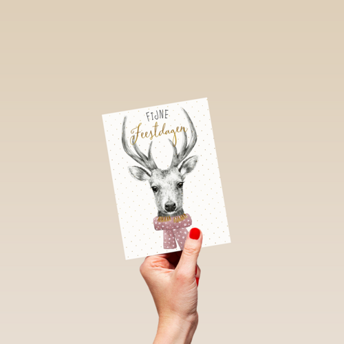 kerstkaart hert fijne feestdagen
