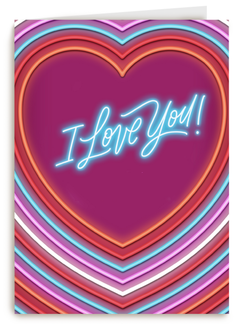 Valentijn kaart I love you neon stijl