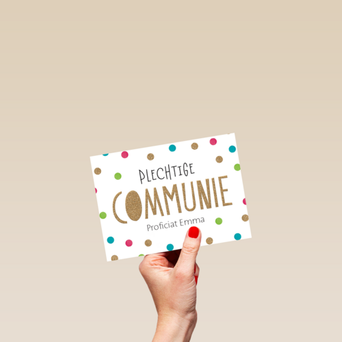 Feestelijke kaart plechtige communie met confetti stipjes