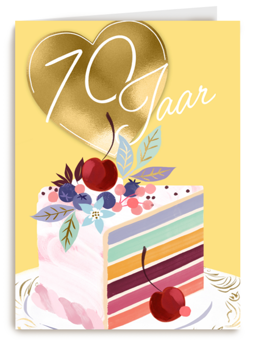 verjaardagskaart voor 70 jaar met cake