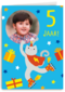 Feestende kat 5 jaar fotokaart