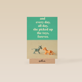 Grappige moederdagkaart over speelgoed