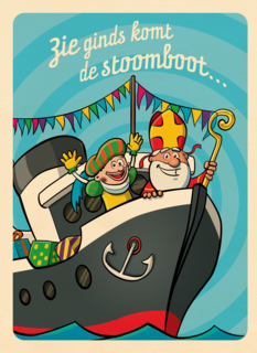Sinterklaaskaart Zie ginds komt de stoomboot