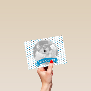 fotokaart wit met blauwe stipjes dank je wel
