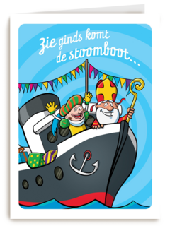 Sinterklaaskaart Zie ginds komt de stoomboot