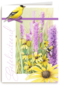 gele vogel met paarse bloemen