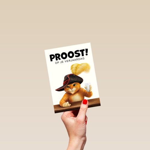 Puss in boots verjaardagskaart proost
