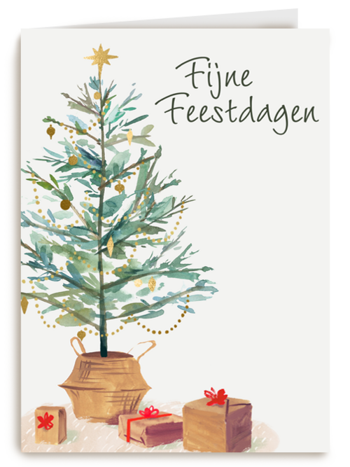 Kerstkaart klassiek kerstboom cadeautjes