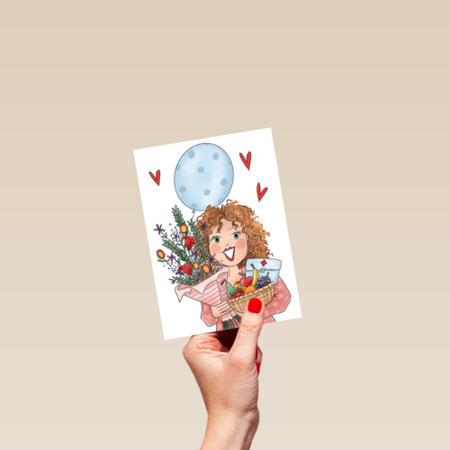 Beterschapskaart Fruitmand bloemen ballon Matia studio