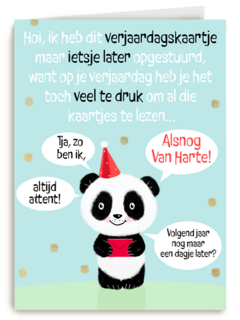 Verjaardagskaart te laat met panda
