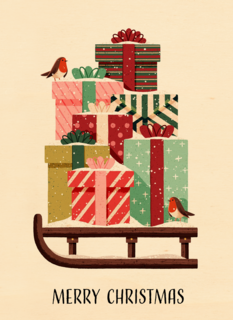 kerstkaart hip slee met cadeautjes folio