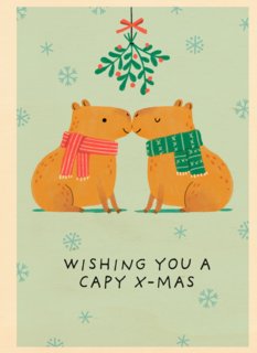 Kerstkaart capybara mistletoe