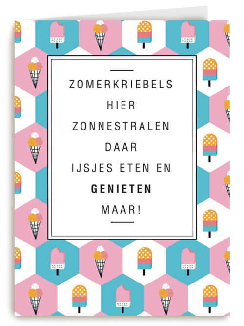zomerkaart zomerkriebels zonnestralen ijsjes eten genieten