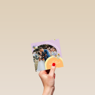 foto trouwkaart met tekst to the happy couple