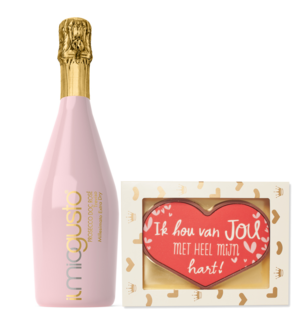 Giftset Ik Hou Van Jou Chocolade Hart Met Rose Prosecco