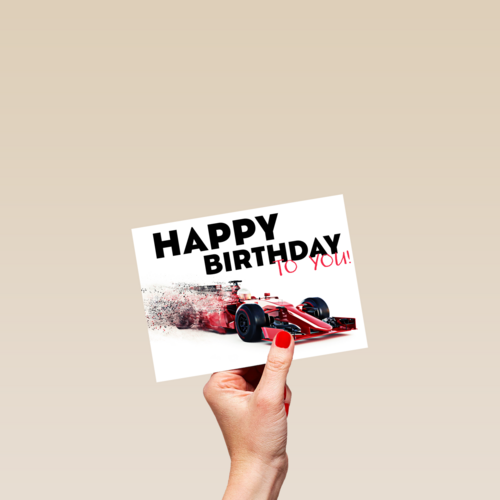 verjaardagskaart rode formule 1 auto