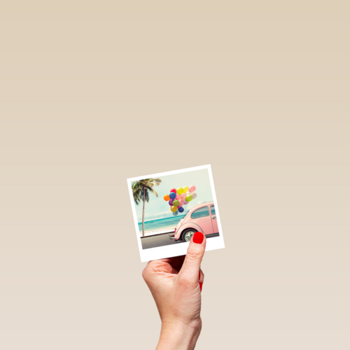 Zomerkaart kever met tros ballonnen Polaroid