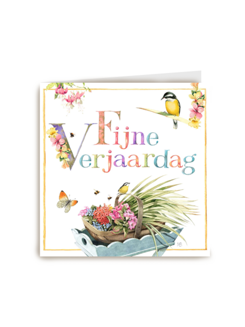 tafel met mandje bloemen