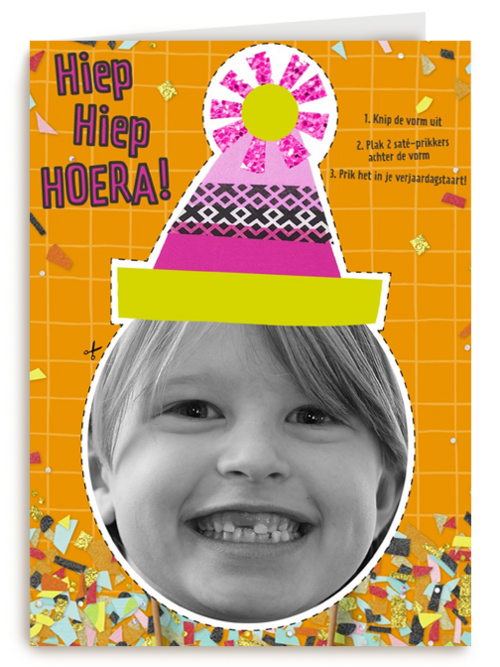 verjaardag kaart kids meisje feestmuts