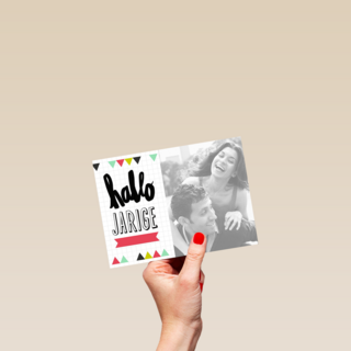 fotokaart liggend hallo jarige roze