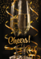 cheers with a glass champagne and confetti