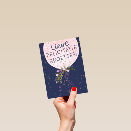 Gefeliciteerd kaart vrouw lieve felicitatiegroetjes