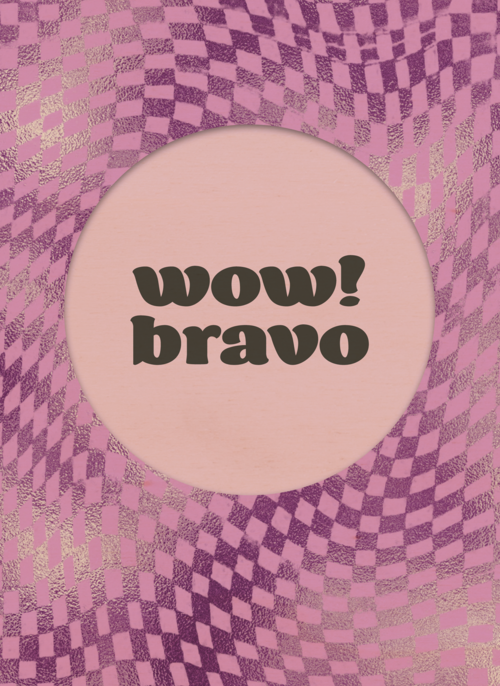 complimentkaart wow bravo met paarse ruitjes