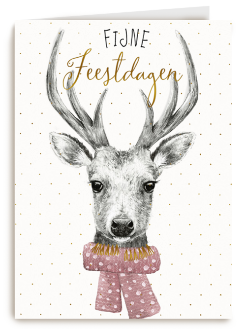 kerstkaart hert fijne feestdagen