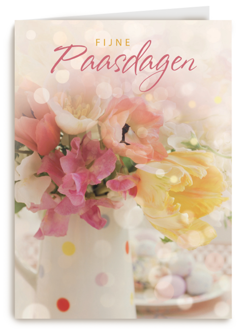 fijne paasdagen met bloemen in vaas paaseitjes