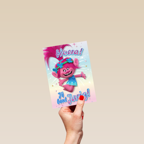 verjaardag kaart trolls hoera jij bent jarig poppy