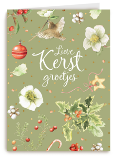 kerstkaart marjolein bastin lieve kerst groetjes vogeltje