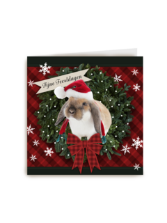 Kerstkaart konijn kerstmuts
